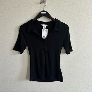 H&M Black Collared Crop Top